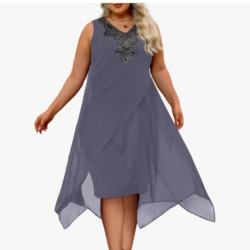 Elegant Gray Sleeveless Dress size 4X